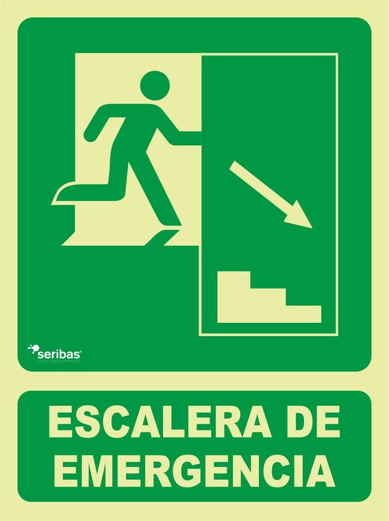 Señal de señales de evacuación EV008: ESCALERA DE EMERGENCIA FLECHA ABAJO DERECHA