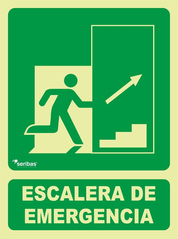 Señal de señales de evacuación EV010: ESCALERA DE EMERGENCIA FLECHA ARRIBA DERECHA
