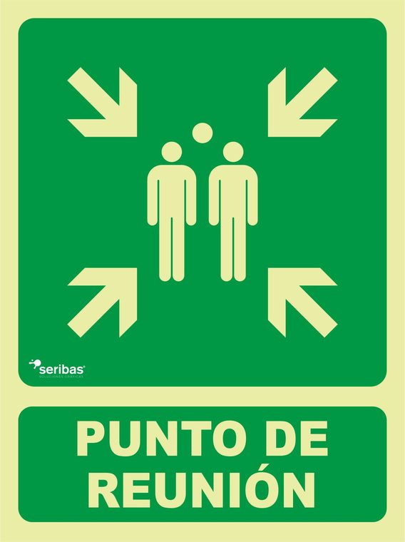 Señal de señales de evacuación EV025: PUNTO DE REUNIÓN