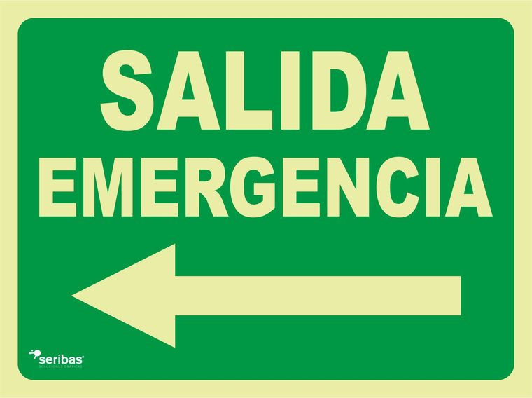 Señal de señales de evacuación EV043: SALIDA EMERGENCIA FLECHA IZQUIERDA