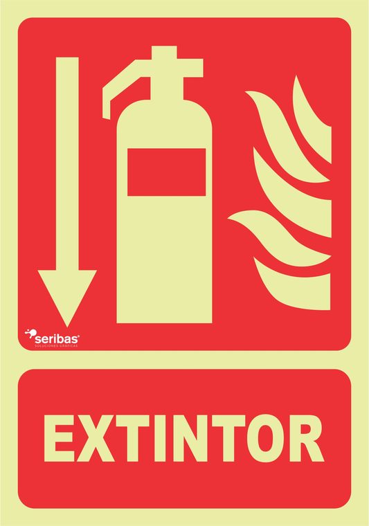 Señal de señales contra incendios IN002: EXTINTOR FLECHA ABAJO
