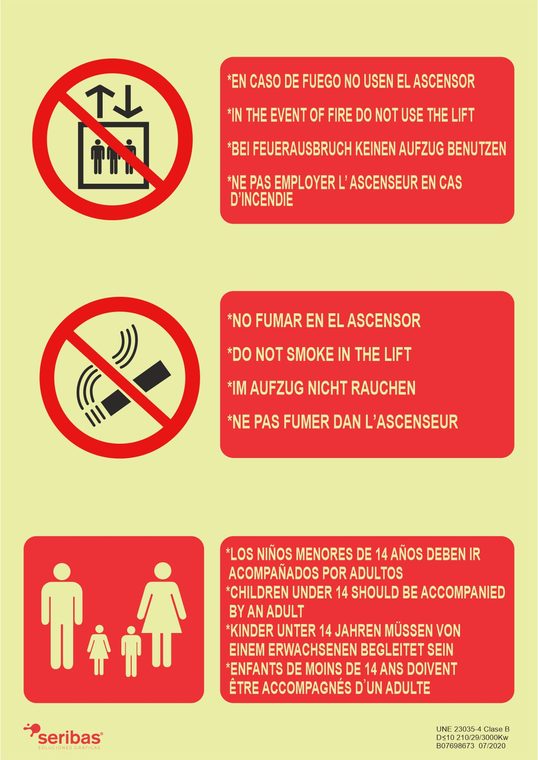 Señal de señales contra incendios IN023: EN CASO DE FUEGO NO