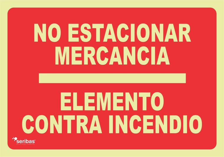 Señal de señales contra incendios IN033: NO ESTACIONAR MERCANCÍA ELEMENTO CONTRA INCENDIO