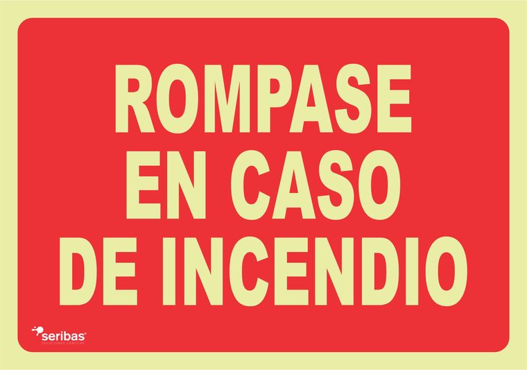 Señal de señales contra incendios IN038: RÓMPASE EN CASO DE INCENDIO