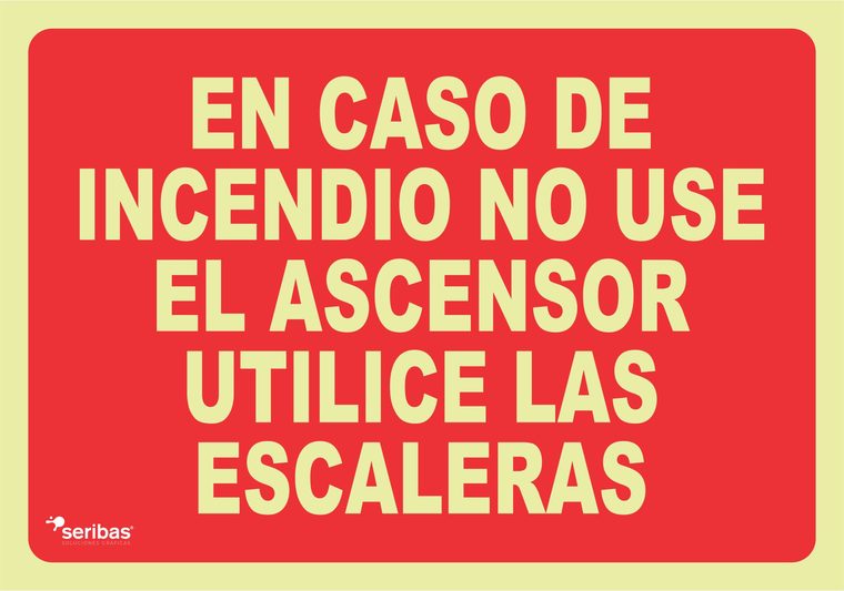 Señal de señales contra incendios IN040: EN CASO DE INCENDIO NO USE EL ASCENSOR, UTILICE LAS ESCALERAS