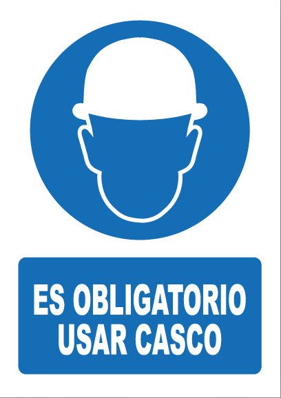 Señal de señales de obligación OB002: ES OBLIGATORIO USAR CASCO
