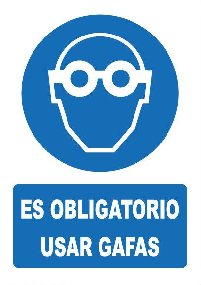 Señal de señales de obligación OB003: ES OBLIGATORIO USAR GAFAS