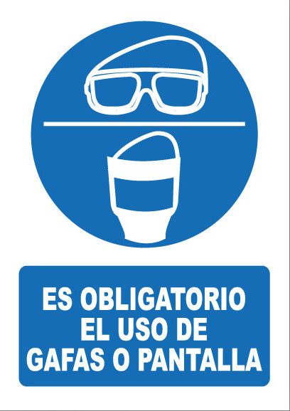 Señal de señales de obligación OB005: ES OBLIGATORIO EL USO DE GAFAS O PANTALLA