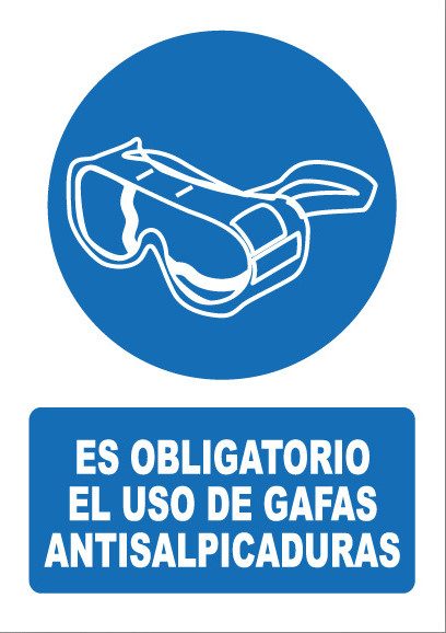 Señal de señales de obligación OB008: ES OBLIGATORIO EL USO DE GAFAS ANTISALPICADURAS