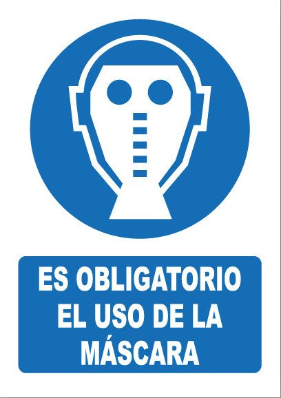 Señal de señales de obligación OB009: ES OBLIGATORIO EL USO DE LA MÁSCARA