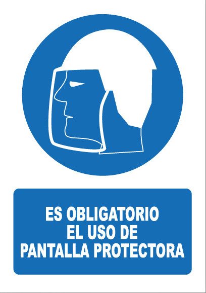 Señal de señales de obligación OB010: ES OBLIGATORIO EL USO DE PANTALLA PROTECTORA