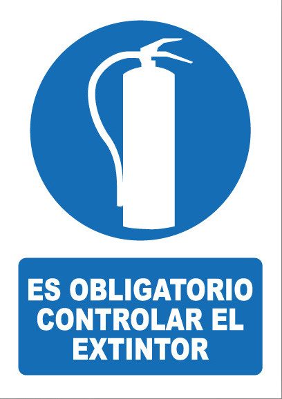 Señal de señales de obligación OB042: ES OBLIGATORIO CONTROLAR EL EXTINTOR