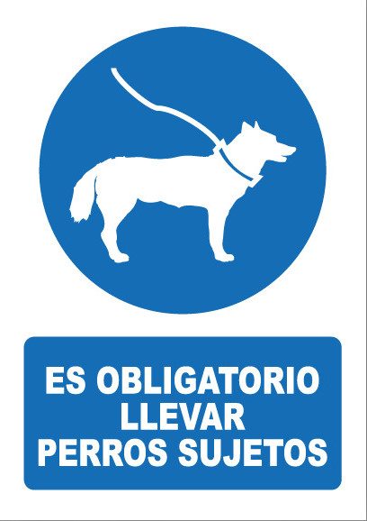 Señal de señales de obligación OB043: ES OBLIGATORIO LLEVAR PERROS SUJETOS