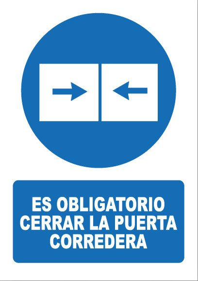 Señal de señales de obligación OB054: ES OBLIGATORIO CERRAR LA PUERTA CORREDERA