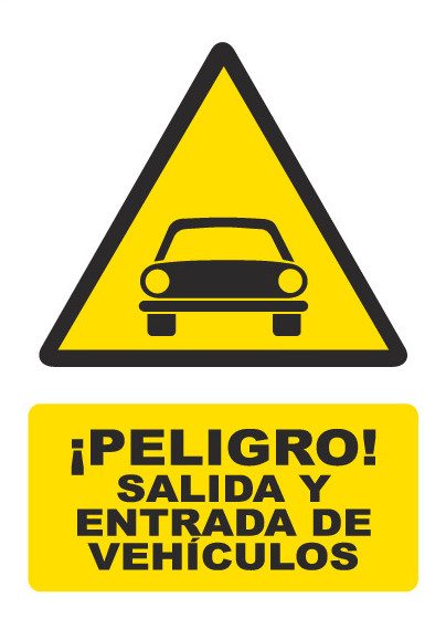 Señal de señales de peligro PG032: PELIGRO SALIDA/ENTRADA DE VEHÍCULOS