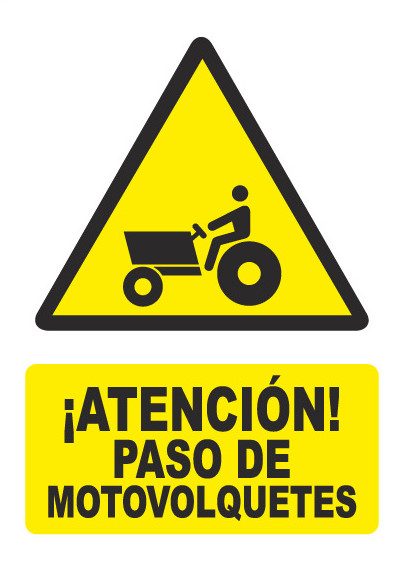 Señal de señales de peligro PG034: ATENCIÓN PASO DE MOTOVOLQUETES