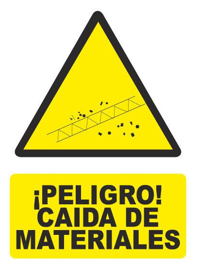 Señal de señales de peligro PG049: PELIGRO CAÍDA DE MATERIALES