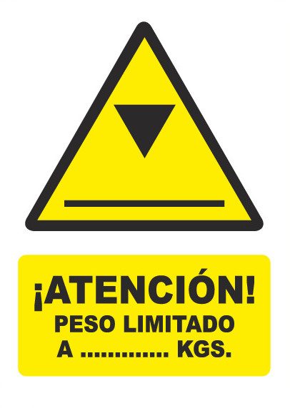 Señal de señales de peligro PG060: ATENCIÓN PESO LIMITADO A ... KGS
