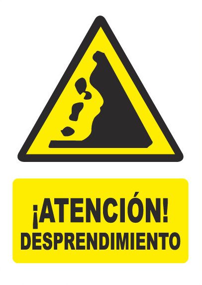 Señal de señales de peligro PG067: ATENCIÓN DESPRENDIMIENTO