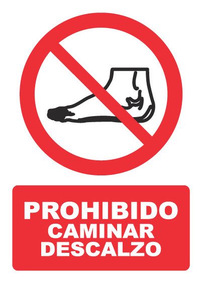 Señal de señales de prohibición PH012: PROHIBIDO CAMINAR DESCALZO