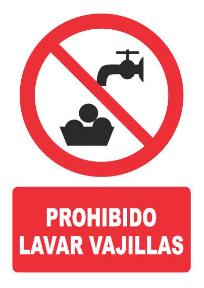 Señal de señales de prohibición PH038: PROHIBIDO LAVAR VAJILLAS